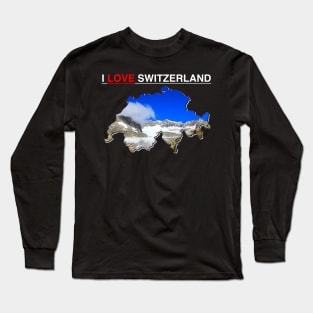 I Love Switzerland Map Rhone Glacier Long Sleeve T-Shirt